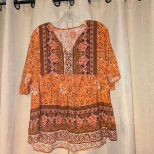 Floral Orange Bohemian Top